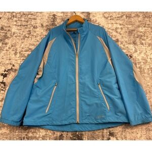 LL Bean Windbreaker Jacket Womens XL Blue Grey Athletic Running Hiking Full Zip
